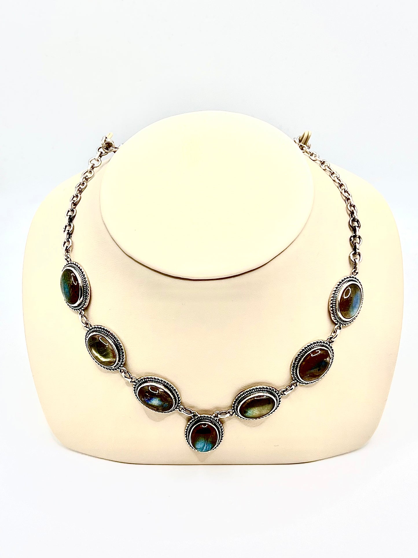 Silver Necklace in semi precious stones