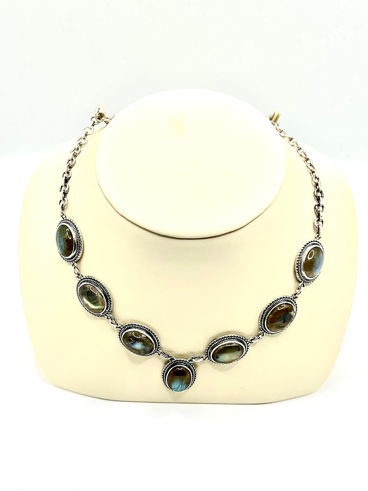 Silver Necklace in semi precious stones